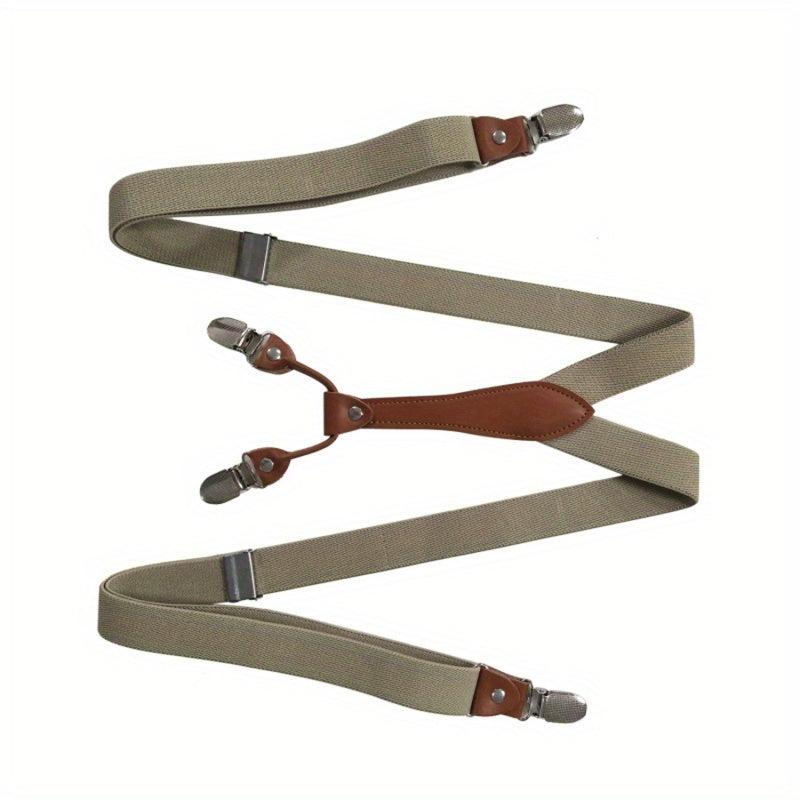 Adult 4 Clip Loose Elastic Suspenders Unisex Clip Leather Head