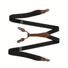 Adult 4 Clip Loose Elastic Suspenders Unisex Clip Leather Head
