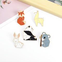 Animal Alloy Pins Set - Fox Mouse Panda Rabbit Cowboy