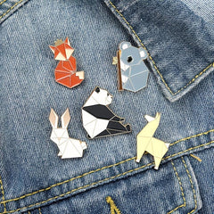 Animal Alloy Pins Set - Fox Mouse Panda Rabbit Cowboy