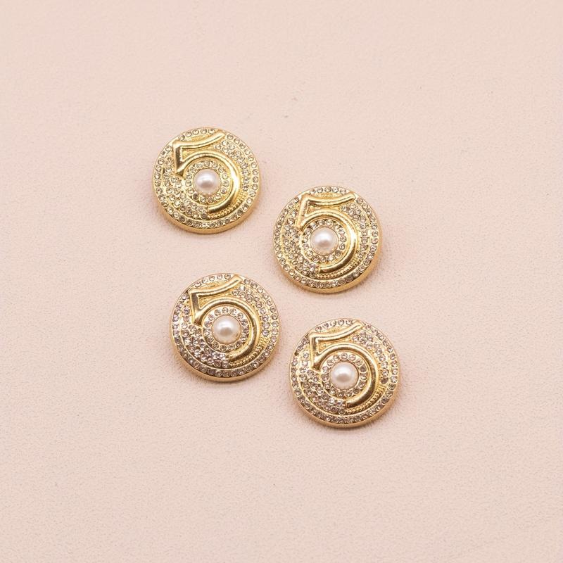 4pcs Zinc Alloy Buttons Faux Diamonds Faux Pearl Number 5 Sewing Buttons