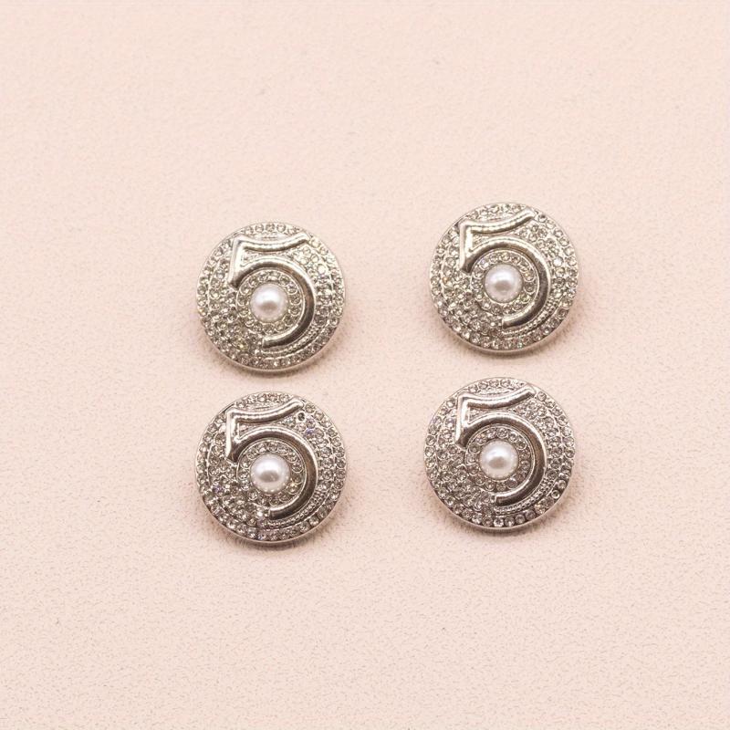 4pcs Zinc Alloy Buttons Faux Diamonds Faux Pearl Number 5 Sewing Buttons