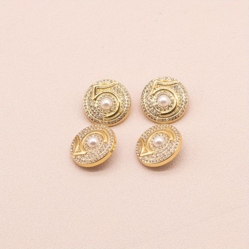 4pcs Zinc Alloy Buttons Faux Diamonds Faux Pearl Number 5 Sewing Buttons