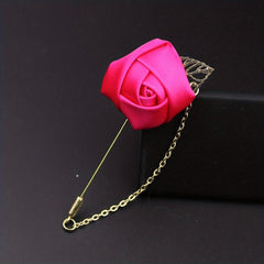 Men's Suit Golden Leaf Brooch with Chain Wedding Corsage
