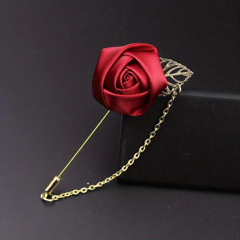 Men's Suit Golden Leaf Brooch with Chain Wedding Corsage