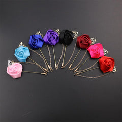 Men's Suit Golden Leaf Brooch with Chain Wedding Corsage
