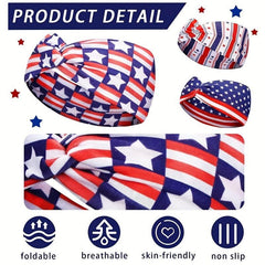American Flag Independence Star Headband Retro Knotted Sports Strap Headband