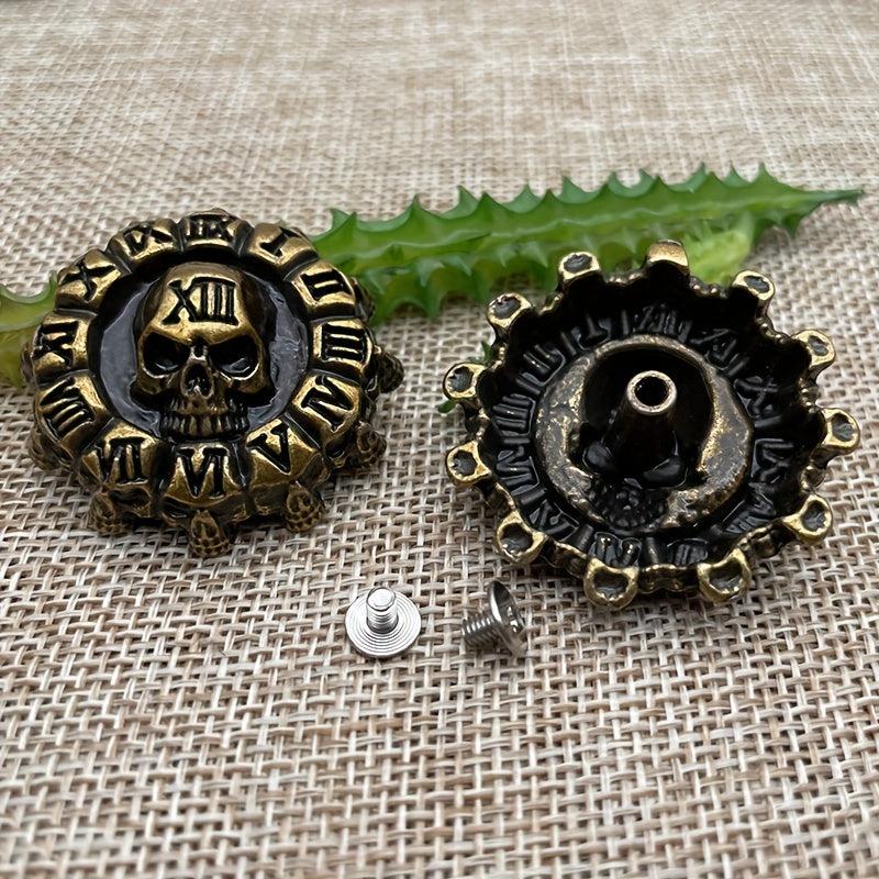 1pc Leather Carved Buckle Screw Coin Buckle Antique Golden Skull Buckle
