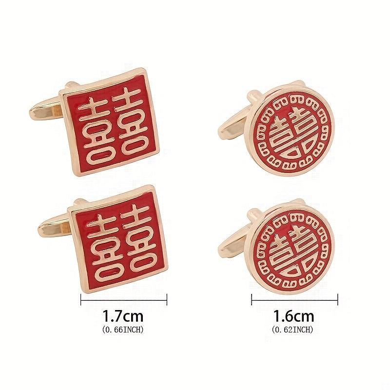 Red Paint Square Cufflinks French Wedding