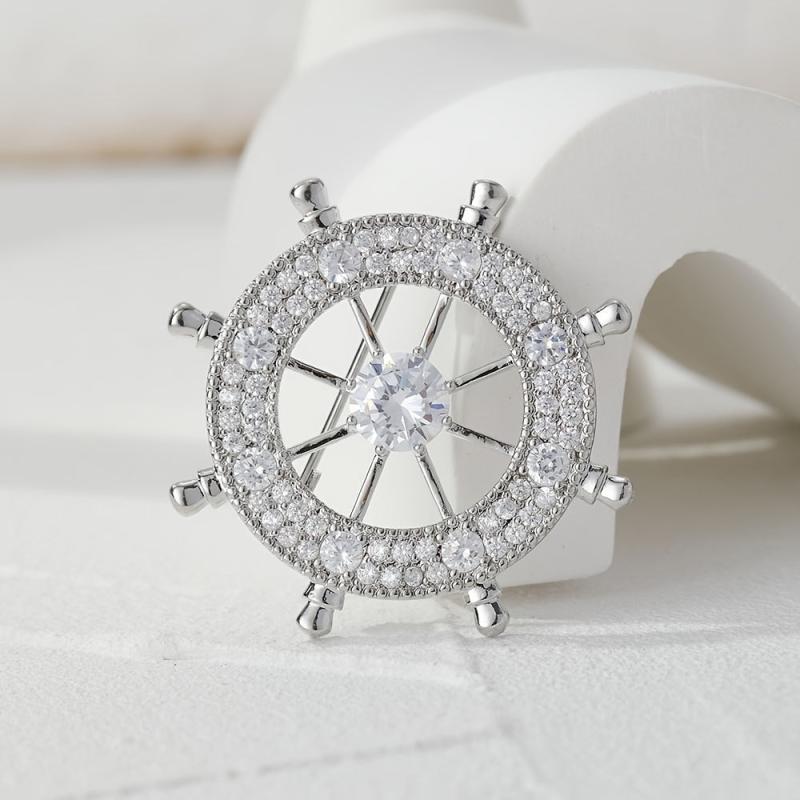 Atmospheric Men's Rudder Brooch with Zircon Inlay