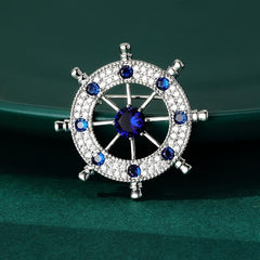 Atmospheric Men's Rudder Brooch with Zircon Inlay