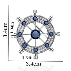 Atmospheric Men's Rudder Brooch with Zircon Inlay