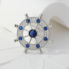 Atmospheric Men's Rudder Brooch with Zircon Inlay