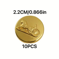 10Pcs Golden Metal Carriage Buttons For Coat, Suit, Hand Sewn