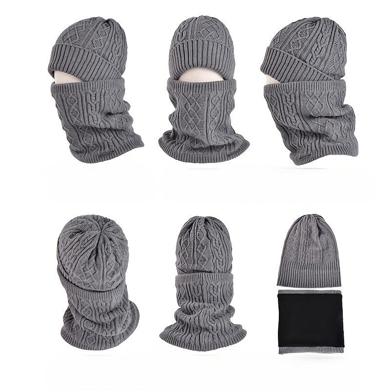 3pcs Winter Knit Gloves Hat Muffler Set Touch Screen Plus Fleece Warm Wool