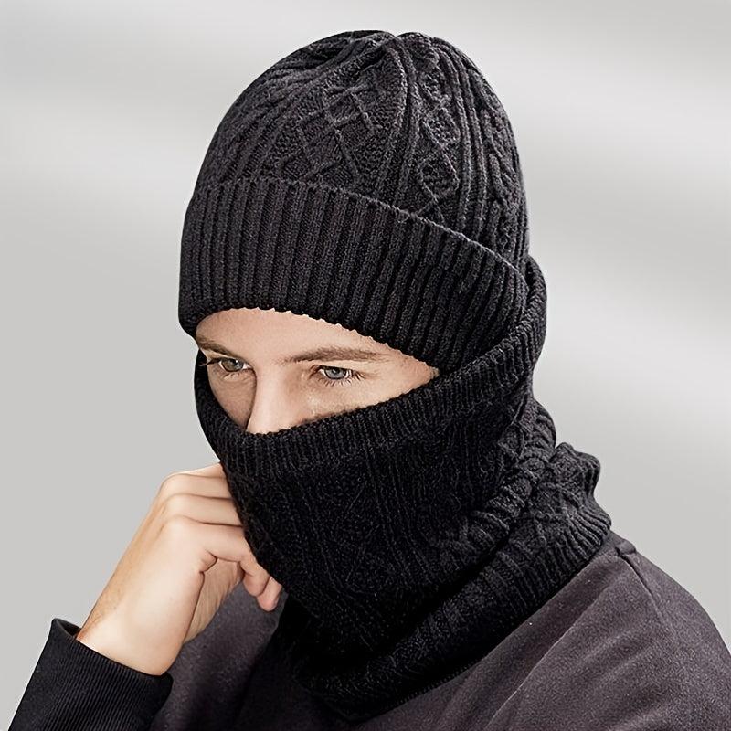 3pcs Winter Knit Gloves Hat Muffler Set Touch Screen Plus Fleece Warm Wool
