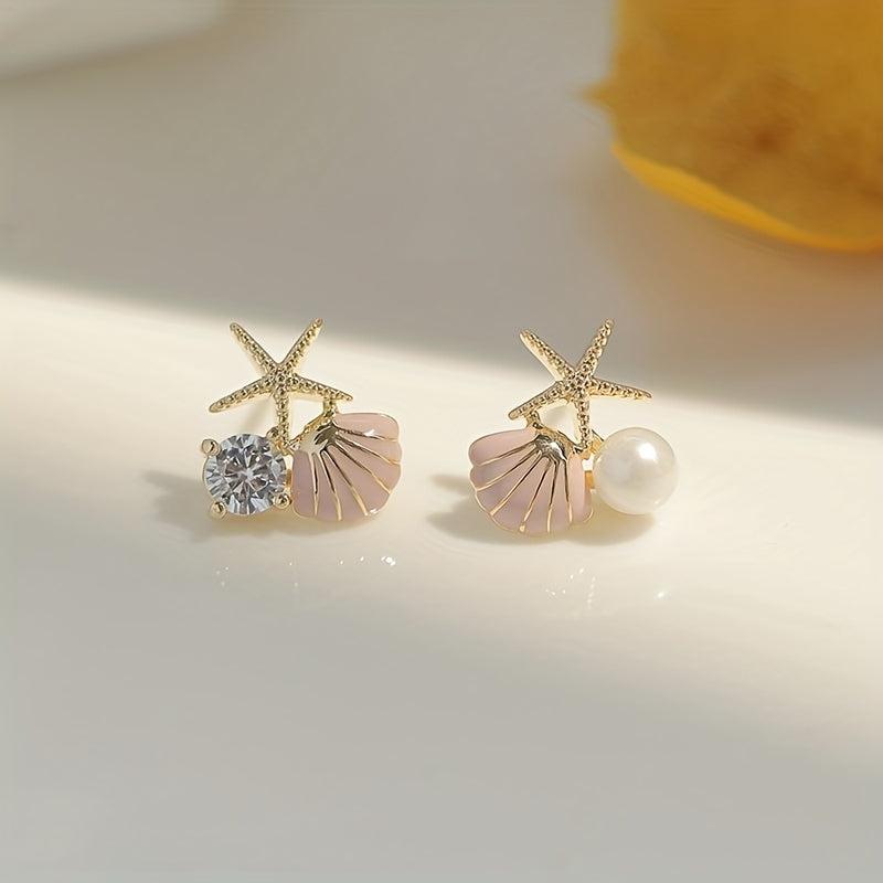 Starfish Shell Stud Earrings with Pearl Wedding Banquet Jewelry