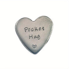 Stainless Steel Pocket Hug Heart Keepsake Token - Hand Stamped Pocket Token