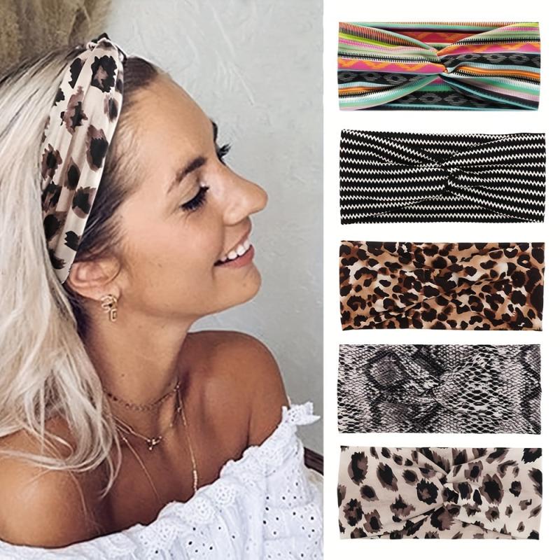 Boho Cross Knotted Headband Leopard Print Hair Band Y2K Bandana