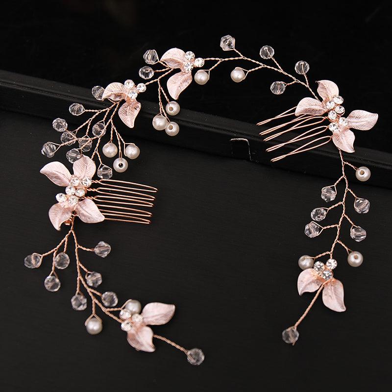 Bridal Golden Leaf Hair Vine Silver Hair Comb Rose Golden Leaf Hair Comb