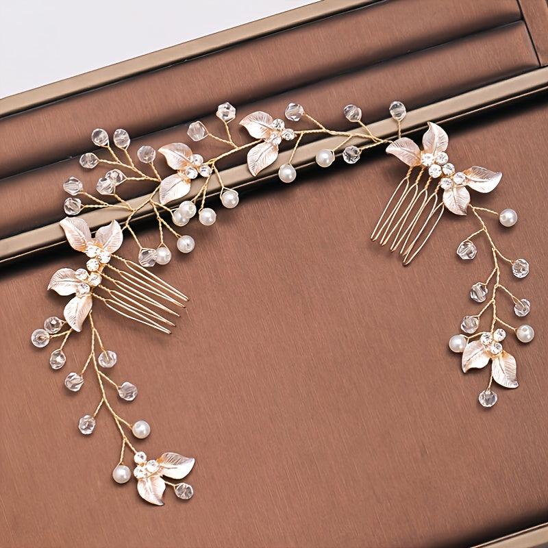 Bridal Golden Leaf Hair Vine Silver Hair Comb Rose Golden Leaf Hair Comb
