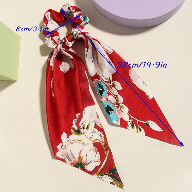 4pcs Floral Print Scarf Hair Tie Vintage Scrunchie Scarf Hair Accessory