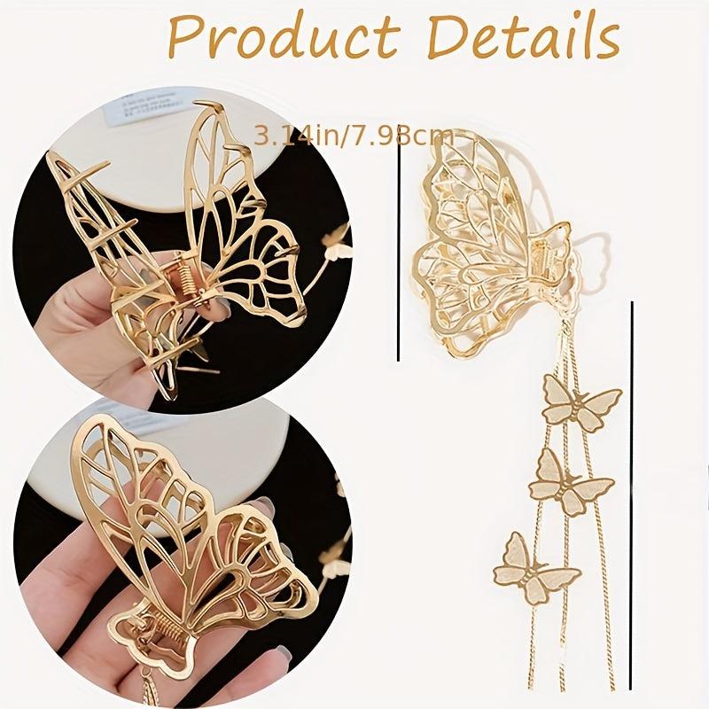Tassel Butterfly Hair Claw Clip Golden Non Slip Strong Grip Hair Jaw Clip