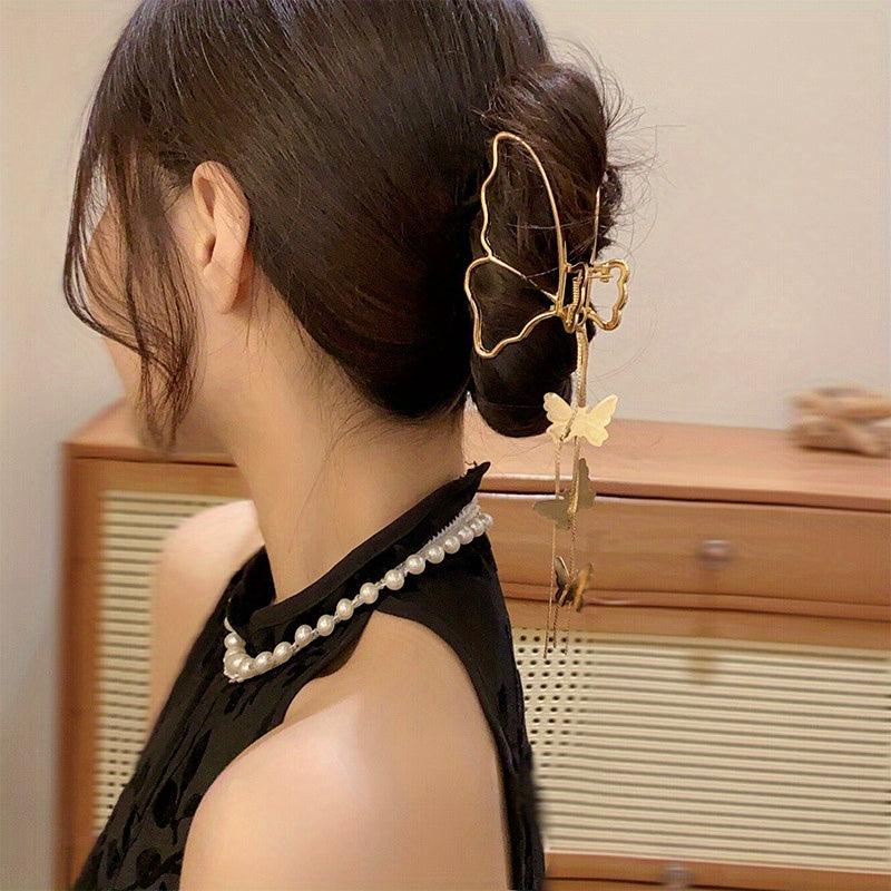 Tassel Butterfly Hair Claw Clip Golden Non Slip Strong Grip Hair Jaw Clip