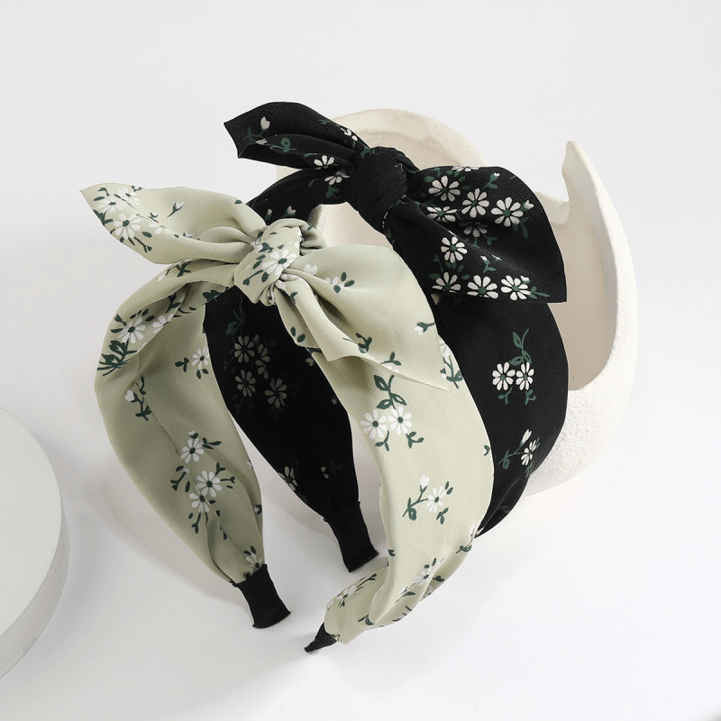 Fabric Floral Print Wide Bowknot Hairband Boho Retro Headband Hair Accessories