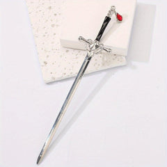 Chinese Style Punk Ruby Hairpin Silvery Sword Hanfu Vintage Hair Pin