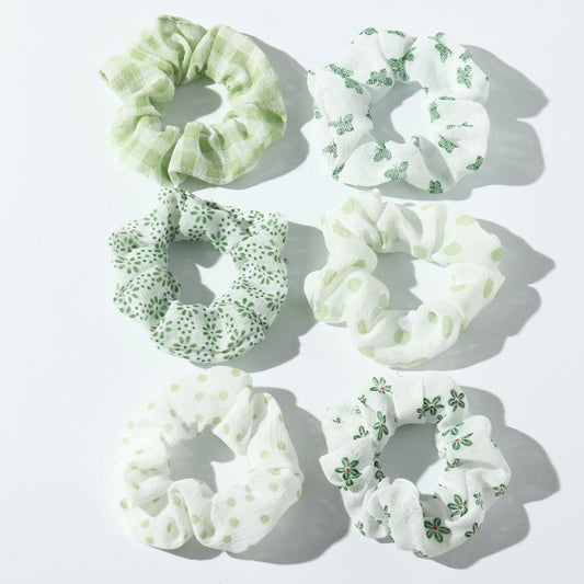 10pcs Green Floral Hair Tie Scrunchies Colorful Vintage Hair Accessories