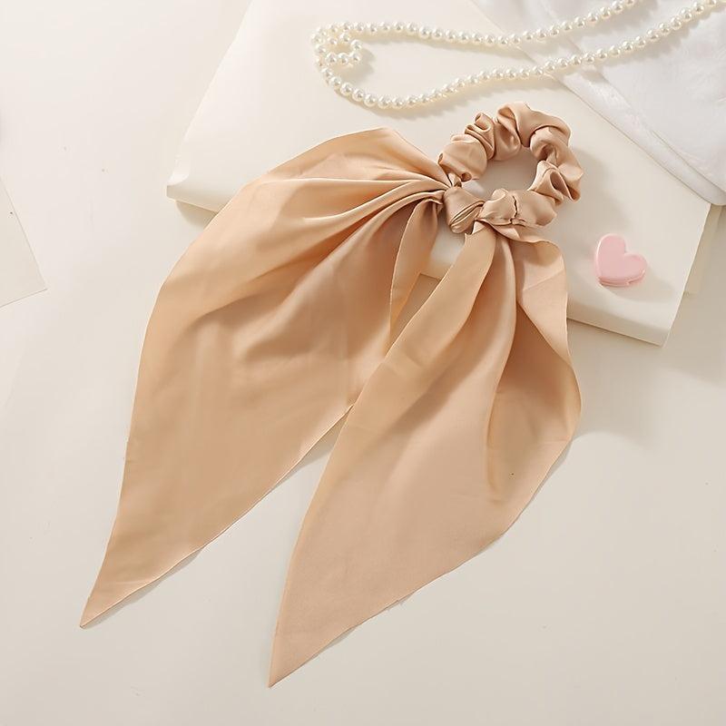 Red Satin Hair Ribbon Scrunchy Bow Scarf Elastic Hair Ties Bands