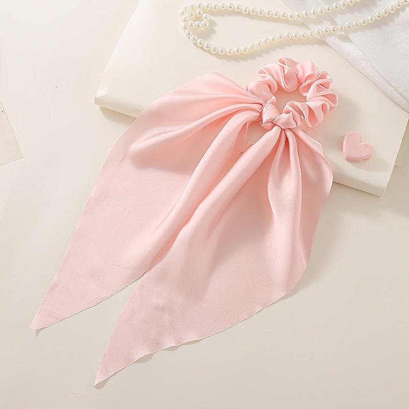 Red Satin Hair Ribbon Scrunchy Bow Scarf Elastic Hair Ties Bands