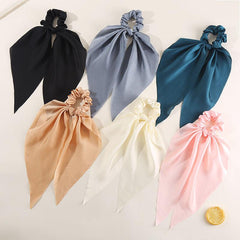 Red Satin Hair Ribbon Scrunchy Bow Scarf Elastic Hair Ties Bands