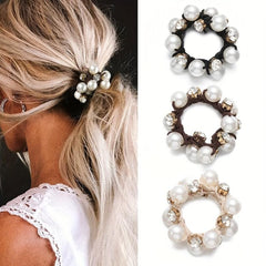 Faux Pearl Hair Ties Rhinestone Elastic Scrunchies Hair Accessories