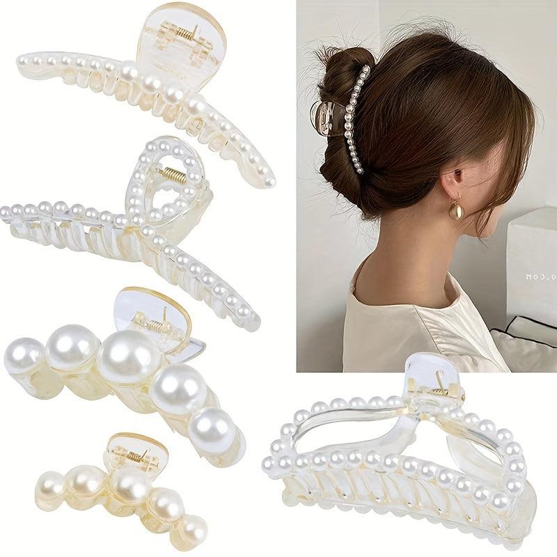 5pcs Pearl Hair Claw Clips Strong Grip Hair Jaw Clip Accessories