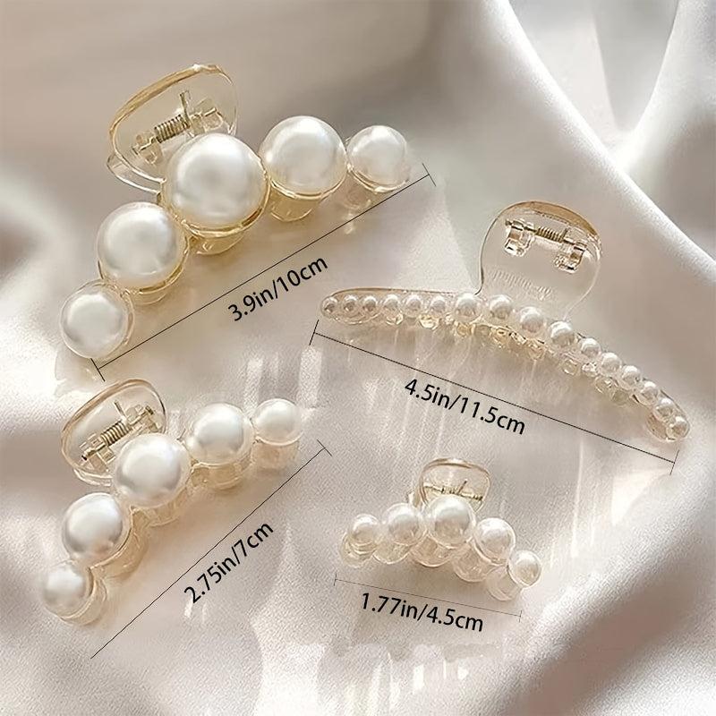 4pcs French Faux Pearl Hair Claw Clip Non Slip Strong Hold Grip Hair Accessories
