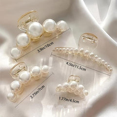 4pcs French Faux Pearl Hair Claw Clip Non Slip Strong Hold Grip Hair Accessories