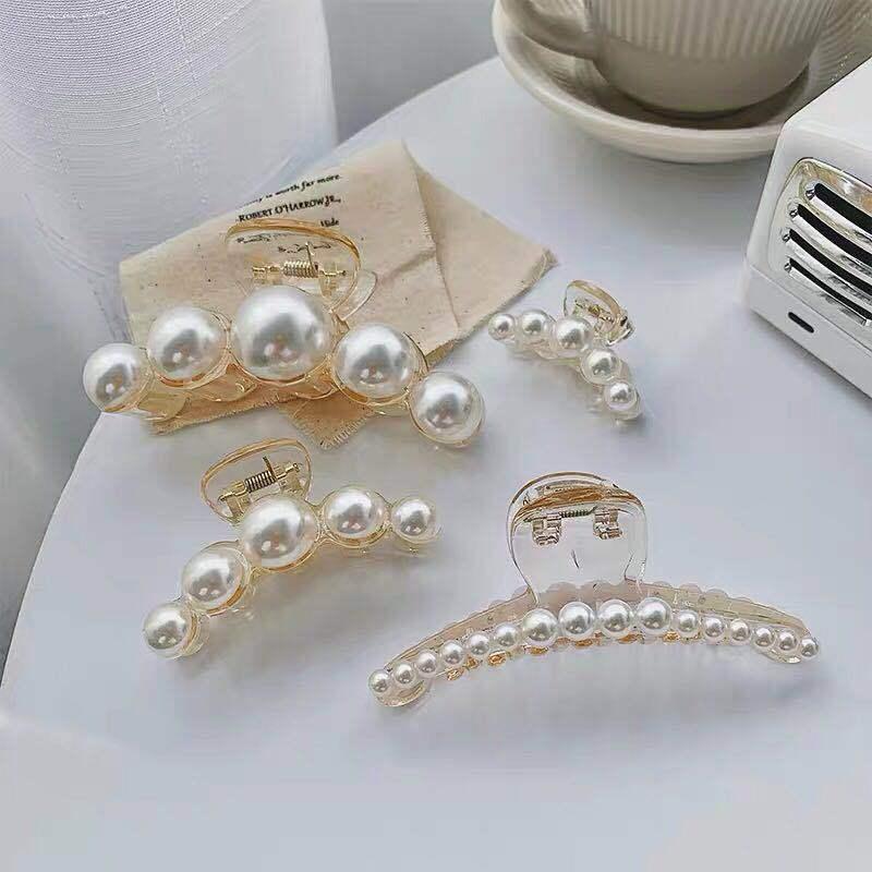 4pcs French Faux Pearl Hair Claw Clip Non Slip Strong Hold Grip Hair Accessories