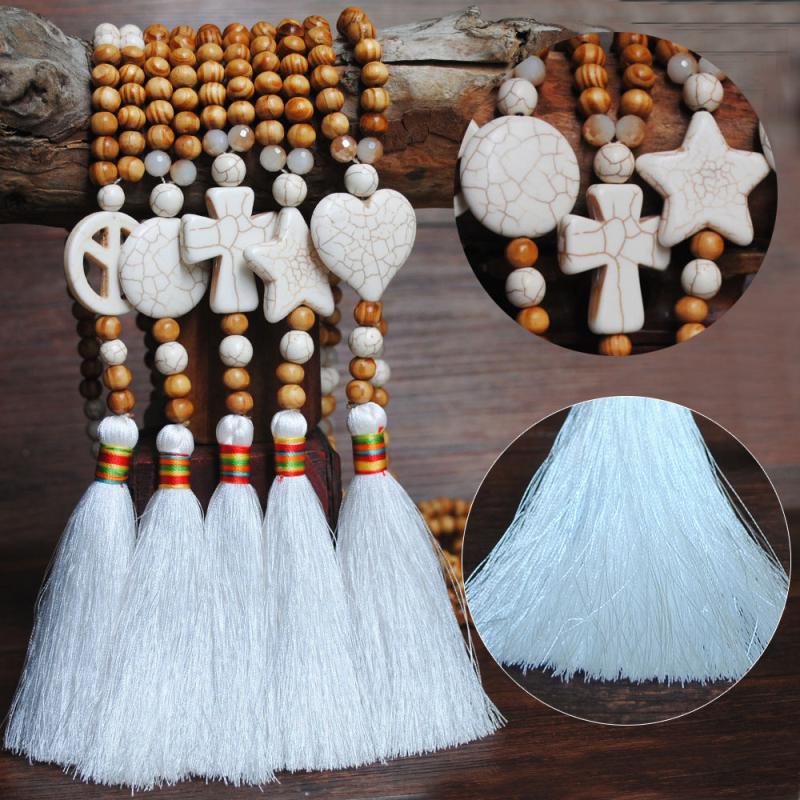 Peace Love Star Turquoise Beaded Long Necklace Women's Sweater Chain Jewelry