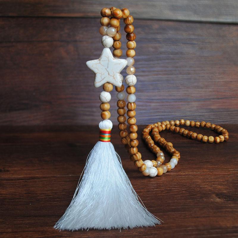Peace Love Star Turquoise Beaded Long Necklace Women's Sweater Chain Jewelry