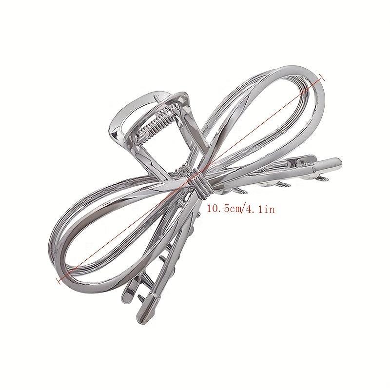 Silvery Bowknot Hair Claw Clip Strong Grip Hair Jaw Clip