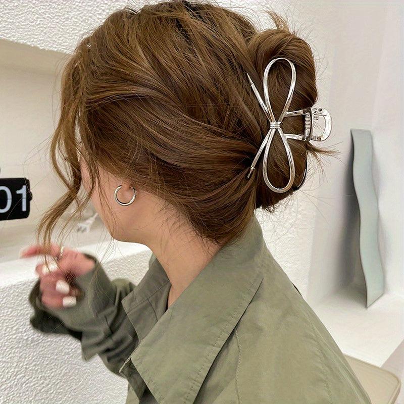 Silvery Bowknot Hair Claw Clip Strong Grip Hair Jaw Clip