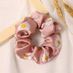 Satin Silky Large Scrunchie Hair Tie Small Daisy Pattern Head Rope