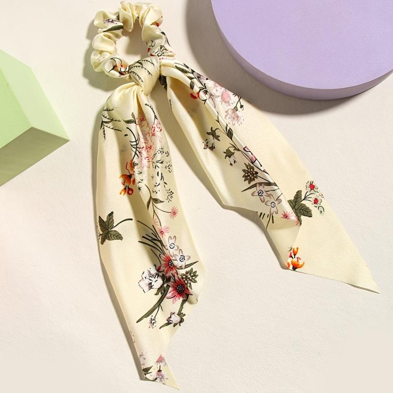 Floral Print Bowknot Hair Scarf Scrunchies Hair Tie Elastic Hair Scrunchy