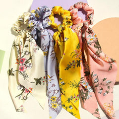 Floral Print Bowknot Hair Scarf Scrunchies Hair Tie Elastic Hair Scrunchy