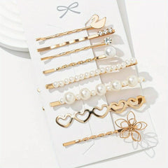 8pcs Pearl Beads Hair Clip Flower Hairpin Barrette