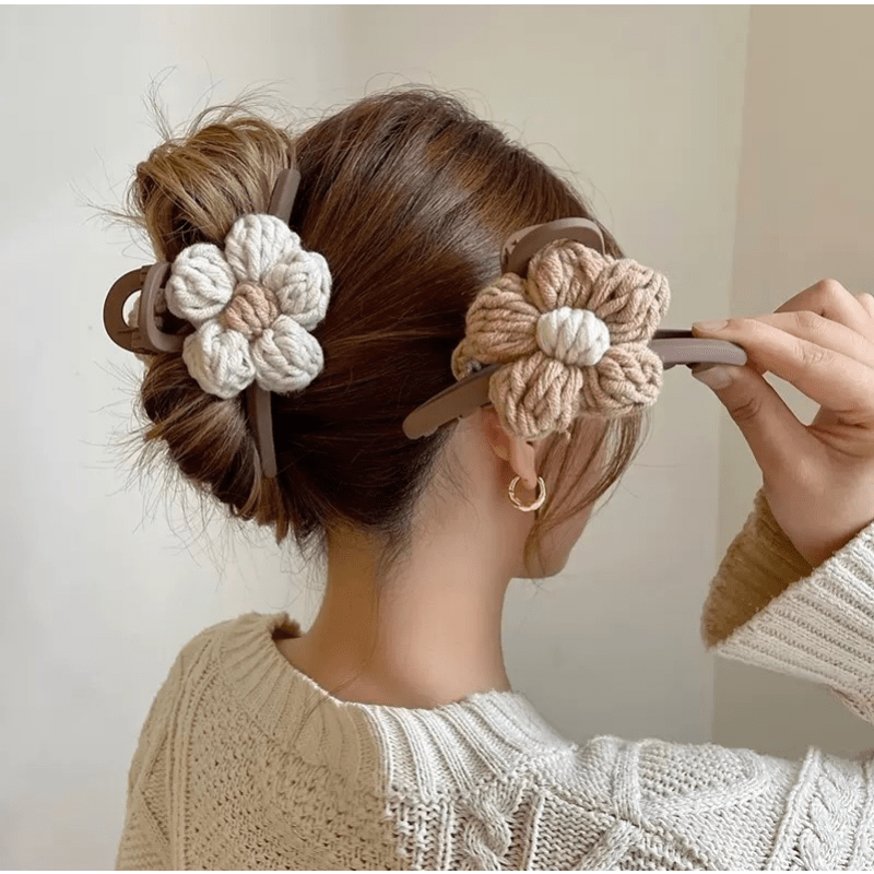 Knitted Floral Hair Clip Strong Hold Grip Hair Jaw Clip For Thick Hair