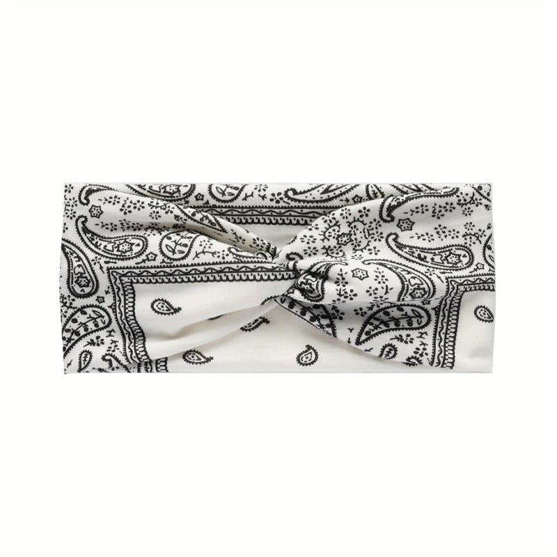 Boho Paisley Print Criss Cross Headband Wide Stretchy Hair Band