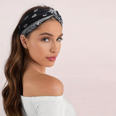 Boho Paisley Print Criss Cross Headband Wide Stretchy Hair Band